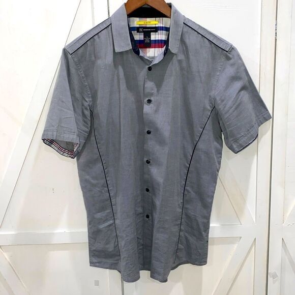 INC International Concepts Men's Gray Slim Fit Cotton Short Sleeve Shirt - Picture 2 of 9